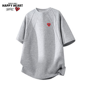 CHARLES JANGS HAPPY HEART | Heart Embroidery Deconstructed Pure Color T-Shirt