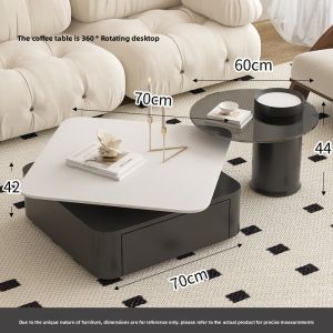 YINANWANG | Minimalist Marble Square Coffee Table for Living Room Small Spaces