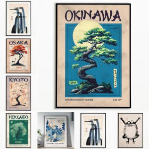 Japanese Okinawa Vintage Canvas Art Print - Frameless Japanese Travel Canvas Poster Retro Decor Artworks for Living Room Decor