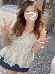 plus Size Floral Print Short Sleeve Shirt Sweet French Style for Plump Women Summer Slimming Top Cover up Meat Regular Fit