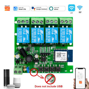 4 Channel 7-32V 85-250V Relay Smart Wireless Wifi Switch Module With 433MHz RF Function Work With Tuya Alexa Google Home