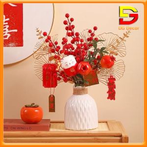 Hoa Giả Bình Đào Đông Cắm Sẵn Lá Giả Cành Lựu Trang Trí Nhà Cửa Đón May Mắn Tài Lộc DC-209