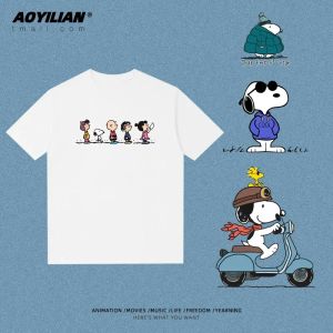 Bandai | Snoopy T-shirt Charlie Brown Co-short Sleeve Anime Cartoon Men and Women Kids Cotton Loose Street Fashion Brand Short Sleeve