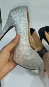 Heels 12 cm Glitter Round Toe High Heels Wanita RNM.Market