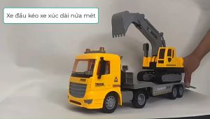Đồ chơi xe đầu kéo xe xúc dài nửa mét chạy đà có nhạc và đèn gồm 2 xe