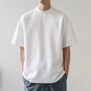 Heavyweight Pure Cotton Short Sleeve T-Shirt Mens Loose Fit Base Layer Shirt American Style round Neck Summer Trendy Top