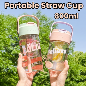 Portable Water Cup Student Transparent Water Bottle Straw Cup with Handle Filter Outdoor Cup