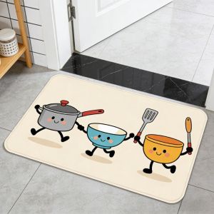 2026 New Cartoon Kitchen Utensils Band Flannel Rug Non-Slip Absorbent Kitchen Floor Mat Cute Fun Entry Doormat Bathroom Mat