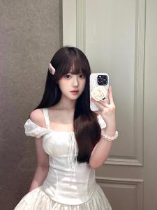 Summer Short Sleeve T-Shirt Womens Design Sense Bubble Sleeve Fishbone Lace Trim Waist Cinched Short Top Trendy Commute Wear