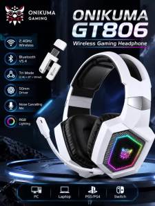 ONIKUMA | ONIKUMA GT806 Gaming Headset 2.4GHz Wireless Bluetooth 5.3 Tri Mode 50mm Driver RGB Mic Low Latency for PC PS5 PS4 Laptop Switch