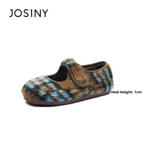 Josiny | Warm Fuzzy Plaid Flat Women Shoes