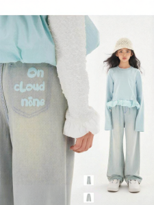 LOVESASAKIDS | Light Washed Distressed Foaming Print Straight Leg Jeans