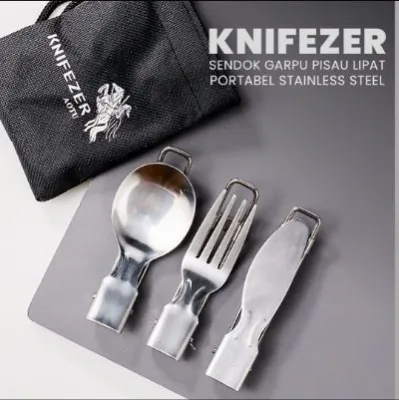 Set Alat Makan Lipat Stainless Steel: Sendok Garpu Pisau Portabel untuk Makan di Luar Ruangan