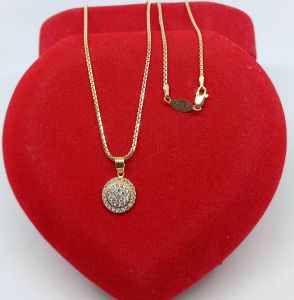 KALUNG PERAK LAPIS EMAS 925/KALUNG ITALI SANTA+LIONTIN BULAT MATA PUTIH/KALUNG SILVER/KALUNG FASHION WANITA