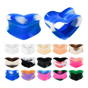 14-16pcs Heart Silicone Flexible Ear Tunnels Gauges Plugs Colorful Stretchers Expander Double Flared Flesh Tunnels Ear Piercing