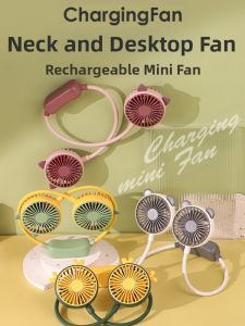 Portable Neck Fan Rechargeable Foldable USB Mini Outdoor Beach Travel Fan Non Essential Short Term Neck Hanging Small Electric Fan