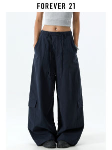 Forever 21 Retro Drawstring Wide Leg Workwear Pants Womens Low Waist Drapey Slimming Casual Trousers Summer New Arrival