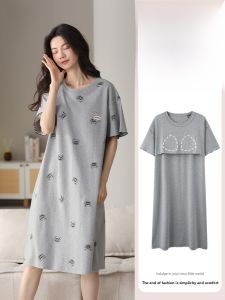 miiow | Pure Cotton Summer Lightweight Short Sleeve Womens Nightgown With Chest Pad Breathable Loose Feeling Home Clothes Sleepwear