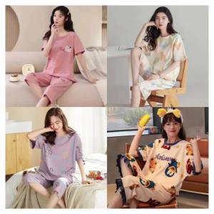 Bộ Đồ Ngủ Cỡ Lớn Dành Cho Nữ Bộ Đồ Ngủ Mỏng Phần Mỏng Quần Bảy Phút Gấu Nâu In Hình Hoạt Hình Điều Hòa Không Khí Mặc Nhà Màu Hồng