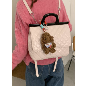 กระเป๋าเป้สะพายหลังผู้หญิงความจุขนาดใหญ่ กระเป๋าถือสำหรับใส่เอกสาร กระเป๋าสะพายไหล่แบบมีสายรัดสองข้าง สไตล์อคาเดมี กระเป๋าถือแบบทรงสี่เหลี่ยมจัตุรัส