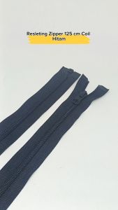Resleting Zipper 125 cm Type Gigi Halus Coil Warna Hitam Set Open-End
