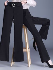 High Waist Wide Leg Pants Womens Casual Black Elastic Comfortable Spring Autumn Seasonal Fashion Straight Cut Loose Fit