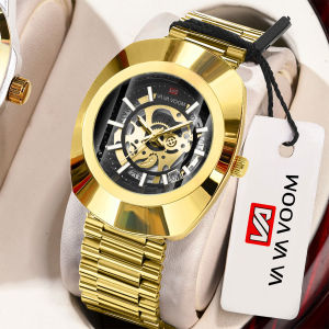 2025 New Luxury Men Watch Fashion Elliptical Hollow Dial Gold Luminous Stainless Steel Strap 3Bar Quartz Movement Top Mens Watch