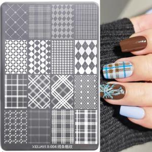 1Pc Line Plaid Geometric Nail Stamping Plate 14.5*9.5CM Grids Stripe Nail Art Stencils DIY Lines Manicure Printing Template Tool