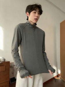Warm Half-Zip High Collar Base Layer Mens Long Sleeve T-Shirt