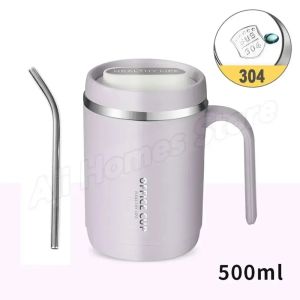 XMSJ | Thermal Coffee Cup to Carry 500ml Thermos Coffee with Straw Stainless Steel Mug with Lid Bottle for Coffee Mugs Thermal Mug
