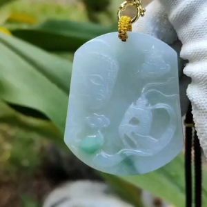 Natural Type A Jadeite with NGI Certification - Buddha and The monkey god - Pendant - [54.78mm * 45.83mm * 8.20mm] Premium (pendant157)