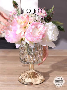 Luxurious Crystal Glass Metal Flower Vase Decorative Bottle Geometric Pattern Home Decoration Living Room Small Ornamental Bottle