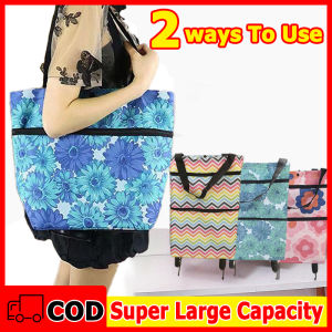 ☀️Life Core☀️ Foldable Shopping Grocery Trolley Nylon Bag Storage Wheels Folding Shopping Bag with Wheels - for Convenient Shopping and Storage
