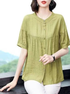 QIAOXIZI | Elegant Loose-Fit Womens Cotton Linen Short Sleeve Shirt 2025 New Arrival