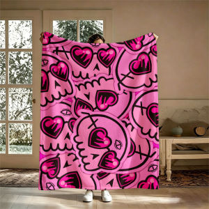 BILIBILI | Pink Skull Heart Eyes Flannel Blanket Perfect for Sofa Office Bed Travel Sleep Read Relax Camping Four Season Use