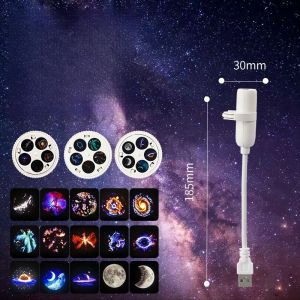 Aitemay USB Galaxy Star Projector Night Light 15 Patterns Clear Image 3W LED Mini Starry Sky Lamp 360 Rotation Bedroom Decor 185mm White