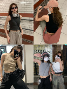 Huanghuangjia Summer 2024 Womens Short Sleeveless Tank Top Cotton Blend Elastic Fiber Street Style Base Layer Outerwear