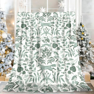 Beast Kingdom | Beige Teal Willow Leaf Branch Flannel Blanket Soft Fuzzy Plush Cozy Warm Throw for Sofa Bed Couch Home Decor