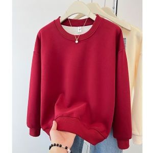 Womens Solid Color round Neck Hoodless Sweatshirt Thin Long Sleeve Overhead Spring Autumn Green Color Comfortable Casual Top