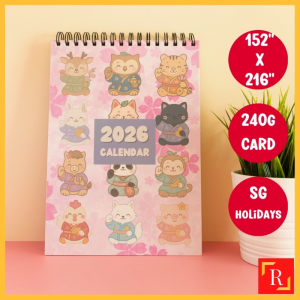 2026 Fortune Animals/Lucky Cat Desktop Calendar 1 - (Singapore Public Holidays | 240gsm)|ROYCE PUBLISHING