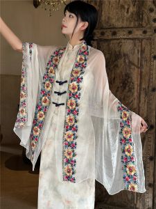 Summer 2026 New Floral Embroidery Ethnic Style Shawl Chinese Style Button Versatile Travel Photography Cloak Cape Multi-Functional