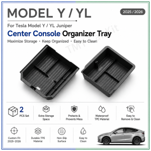For Tesla Model Y / Model YL 2025-2026 Center Console Organizer & Armrest Tray 2PCS Set TPE