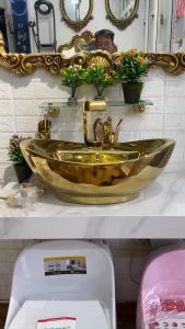 CHẬU RỬA MẶT LAVABO dương bàn mạ vàng Lộc phát (đẹp sang trọng quý phái) (CHẬU)