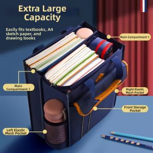 High School Student Large Capacity Black Blue Bag