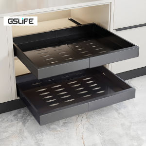 GSlife Carbon Steel Pull-Out Basket Cabinet Organizer | Auto-Drying Pinggan | Heavy Duty 50KG | Dish Rack Kitchen Cabinet Organizer Sliding Drawer Cabinet