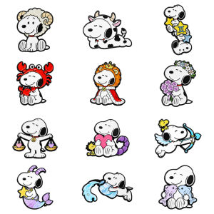 Bandai | 12Pcs Cute Cartoon Puppy Dog 12 Constellations Enamel Pin Set Zodiac Signs Lapel Brooches Metal Badges for Backpack