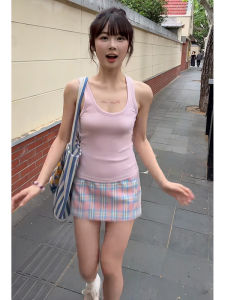 Váy Ngắn Kẻ Caro Màu Hồng Cạp Thấp Ôm Sát Mùa Hè Phong Cách Mới Cho Nữ Váy Chữ a Ôm Sát Dài Ngắn Váy Ngắn