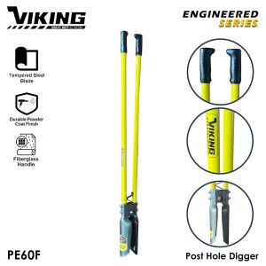 Viking High-Quality Post Hole Digger PE60/PE60F with Fiberglass/Rubber/Plain Wood Handle and Tempered Steel Blade