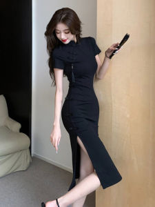 Elegant French Chinese Retro Pankou Cheongsam Dress Summer