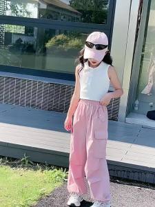 New Cargo Pants for 7-16years old Kids Girls Big Pockets Loose Pants for Teens Girls Straight Leg Pants Wide Leg Trouser High Waist Baggy Pants Casual Fashion Pants Summer